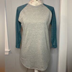 LuLaRoe Gray and Green Raglan T-Shirt